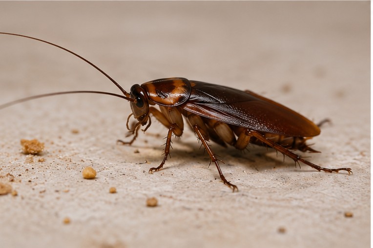 Close-up of a cockroach on a kitchen floor