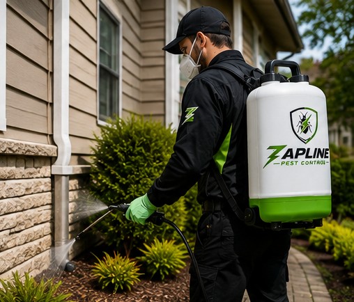 Zapline technician spraying the exterior of a home